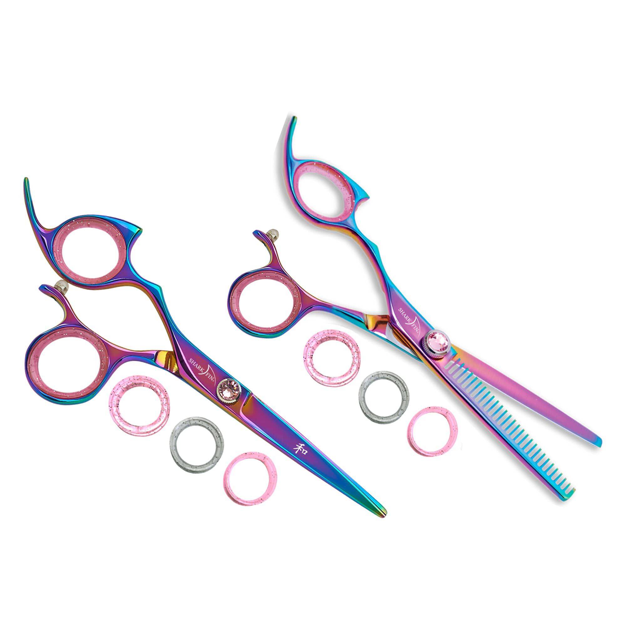 Left Hand 28 Tooth Thinner Rainbow Titanium + Cutting Shear Set