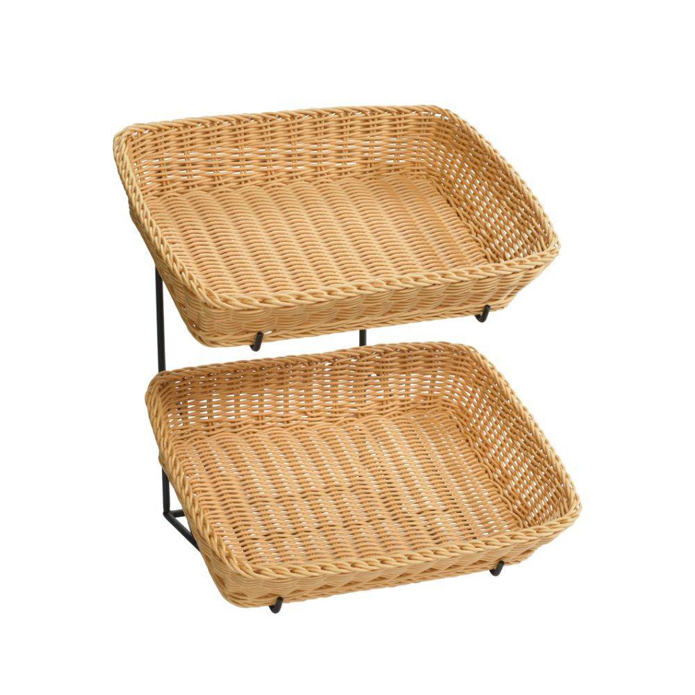 2 Tier Plastic Rectangle Wicker Basket Countertop Display