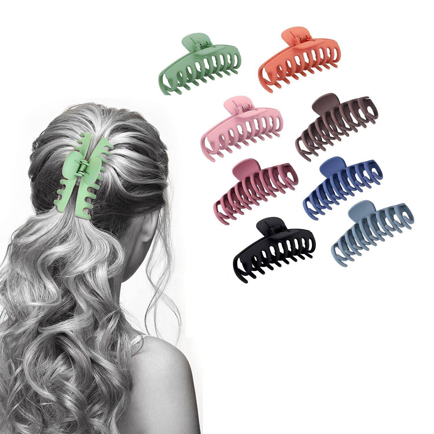 8 Pack Women's Acrylic Large Claw Matt Hair Clips For Styling And Grip
