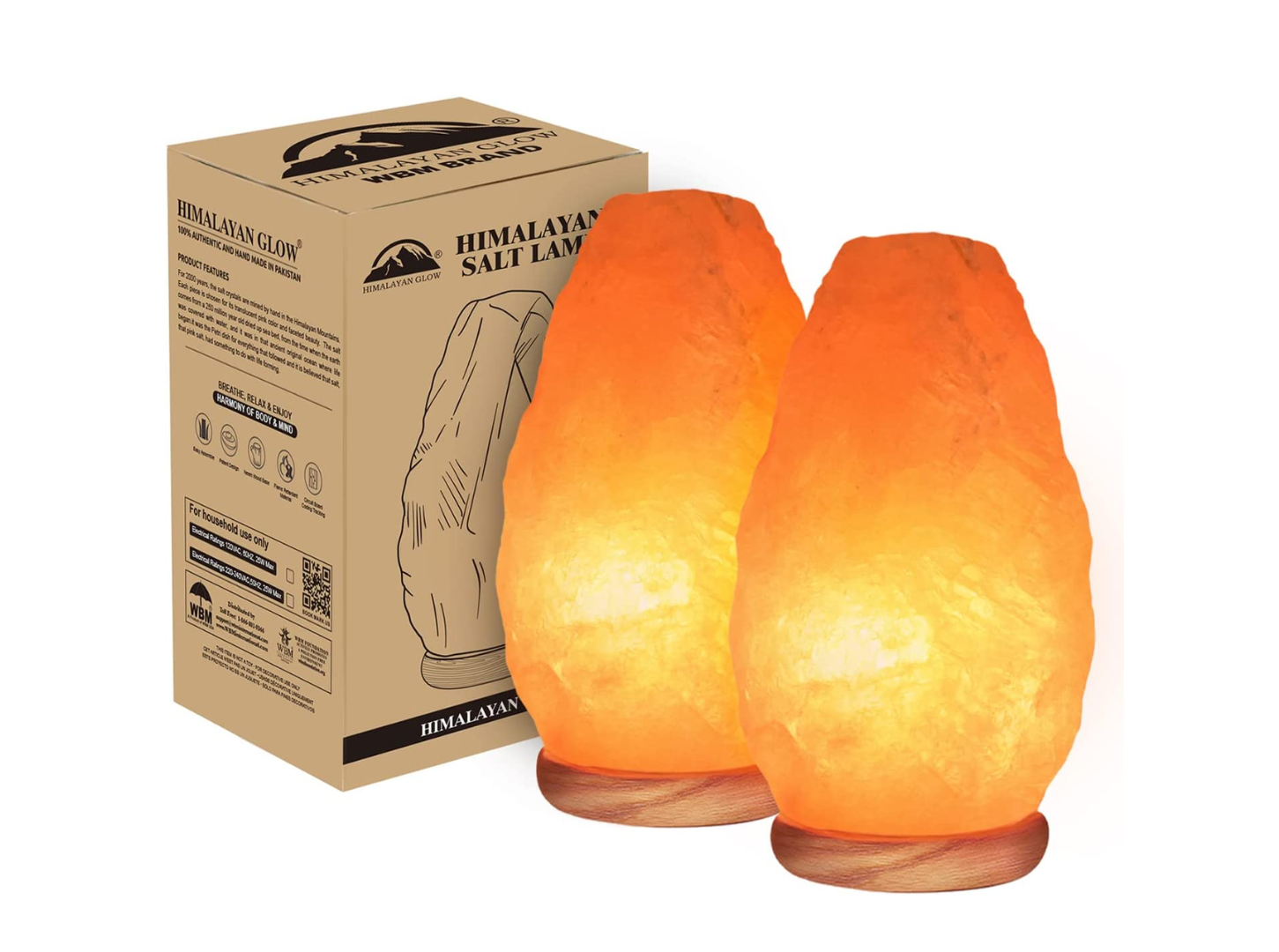 Himalayan Glow Natural Pink Salt lamp with Neem Wooden Base - 2 Packs