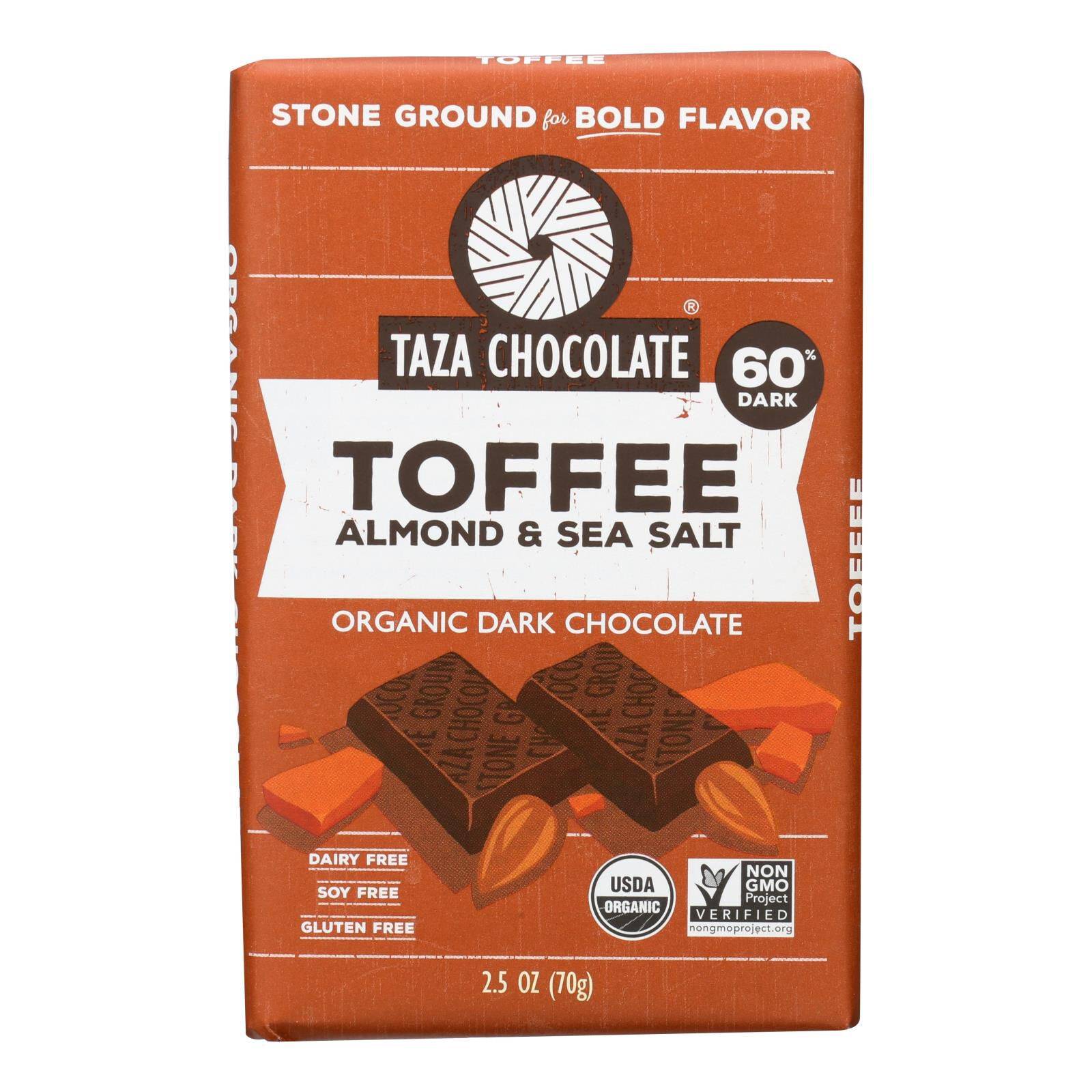 Stone Ground Organic Chocolate Bar With Almond - Case Of 10, 2.5 Oz