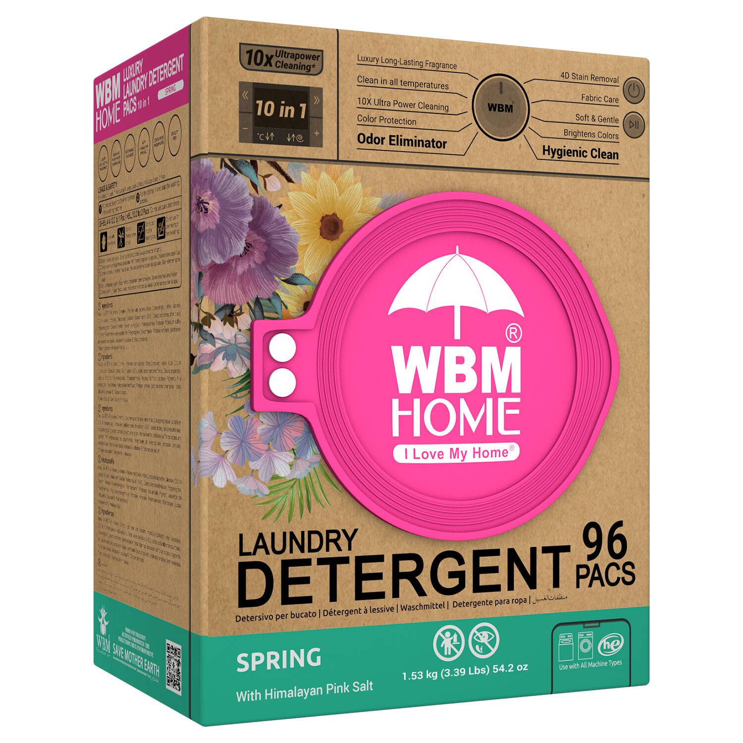 WBM HOME Laundry Detergent Pods, Spring Fragrance Scent, 96 Count