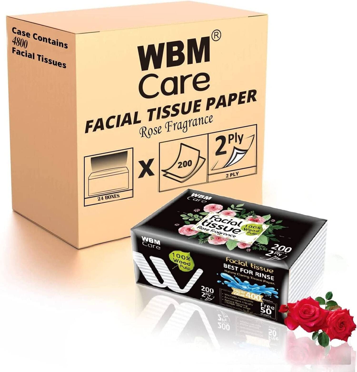 WBM Care 2-Ply Facial Tissues with Rose Fragrance - 24 Count