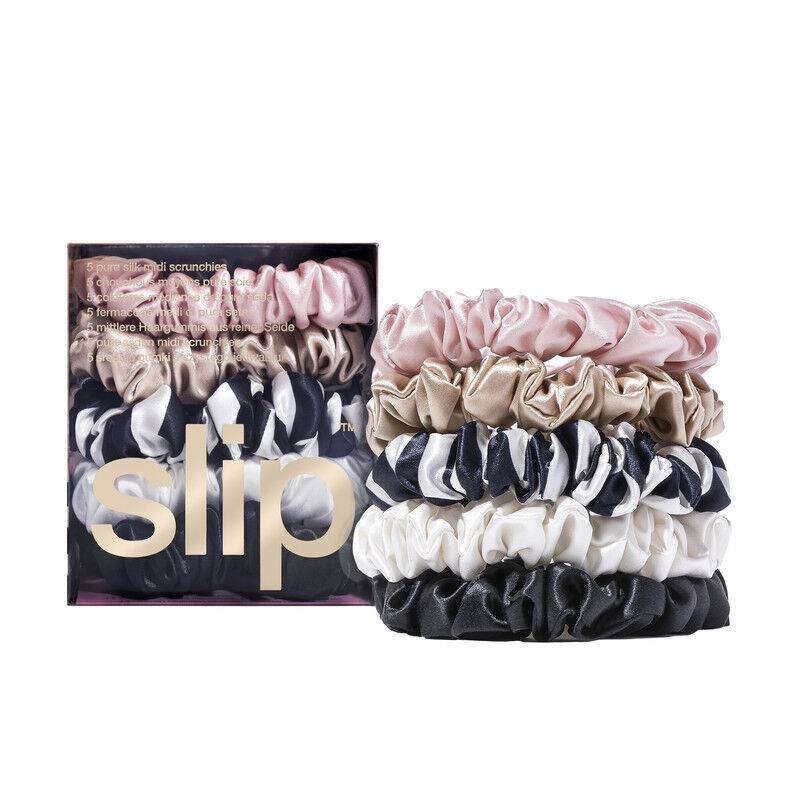 Pure Silk Midi Scrunchies - Set of 5