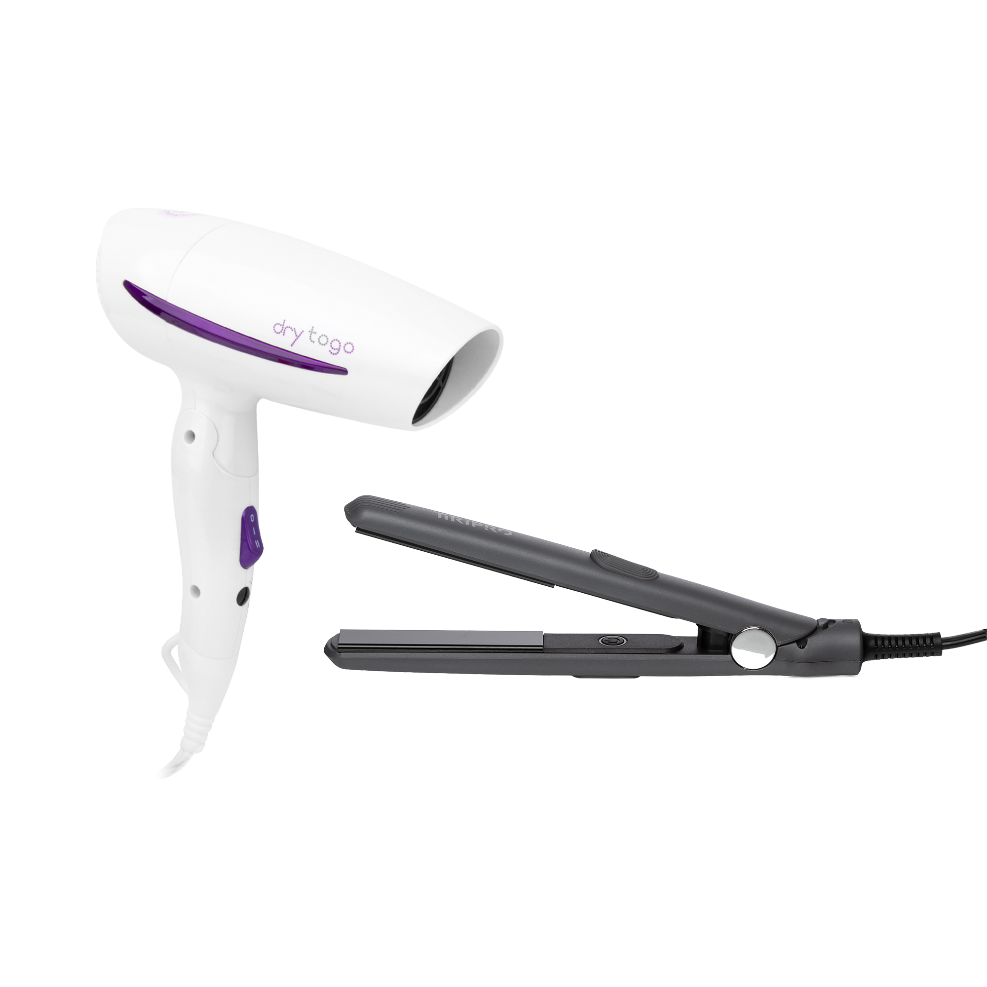 To-Go Travel Duo: Foldable 1200W Dryer & Compact Flat Iron
