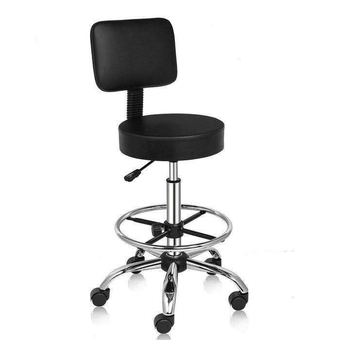 Adjustable Thick Seat Cushion Rolling Stool w/ Back Support & Footrest
