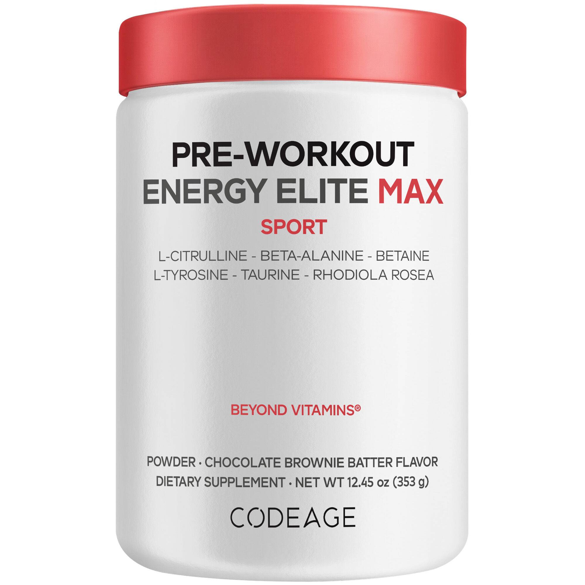Pre-Workout Energy Elite Max, L-Tyrosine, Taurine, Betaine, Chocolate