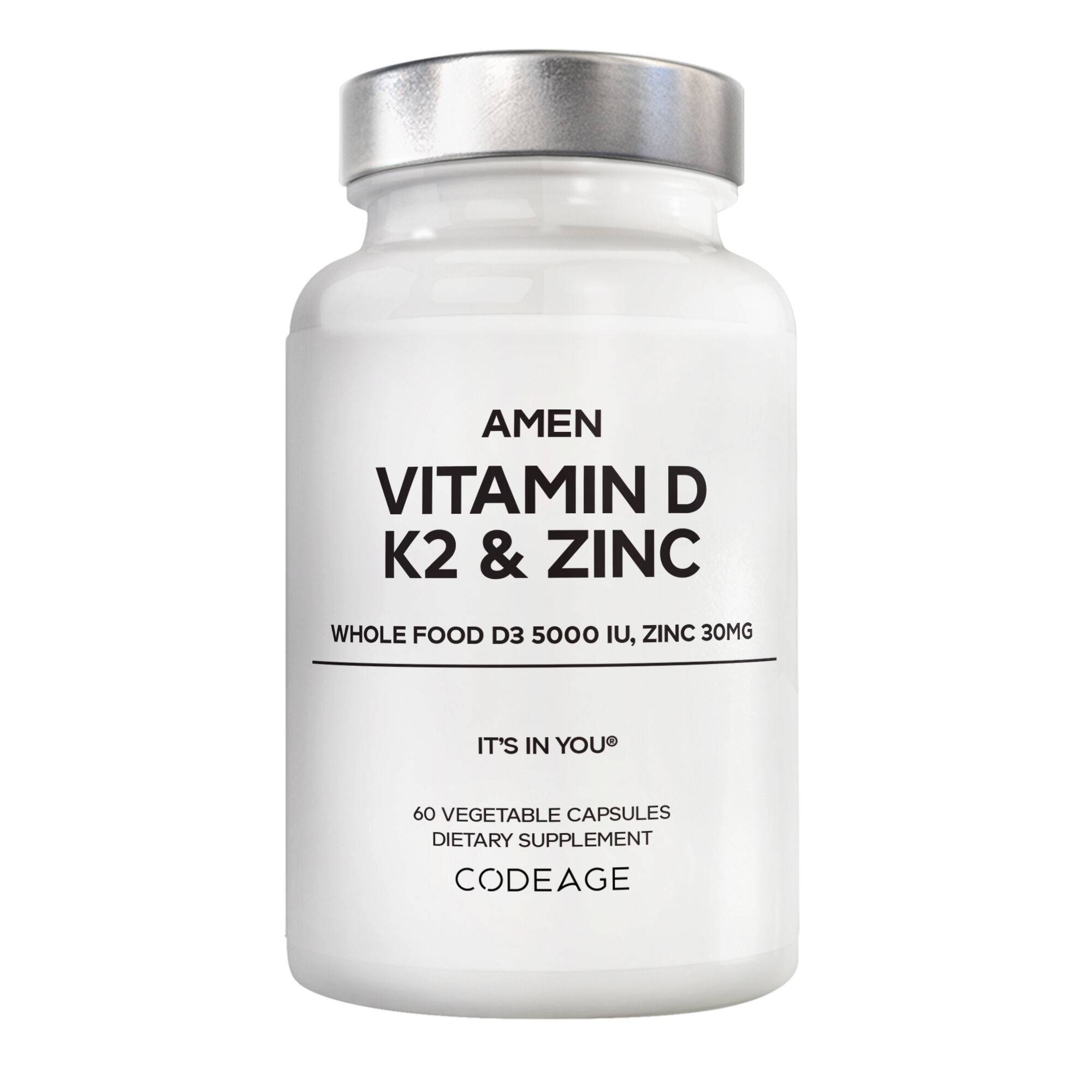Amen Vitamin D, K2 & Zinc Cholecalciferol D3 5000 IU Whole Food Blend