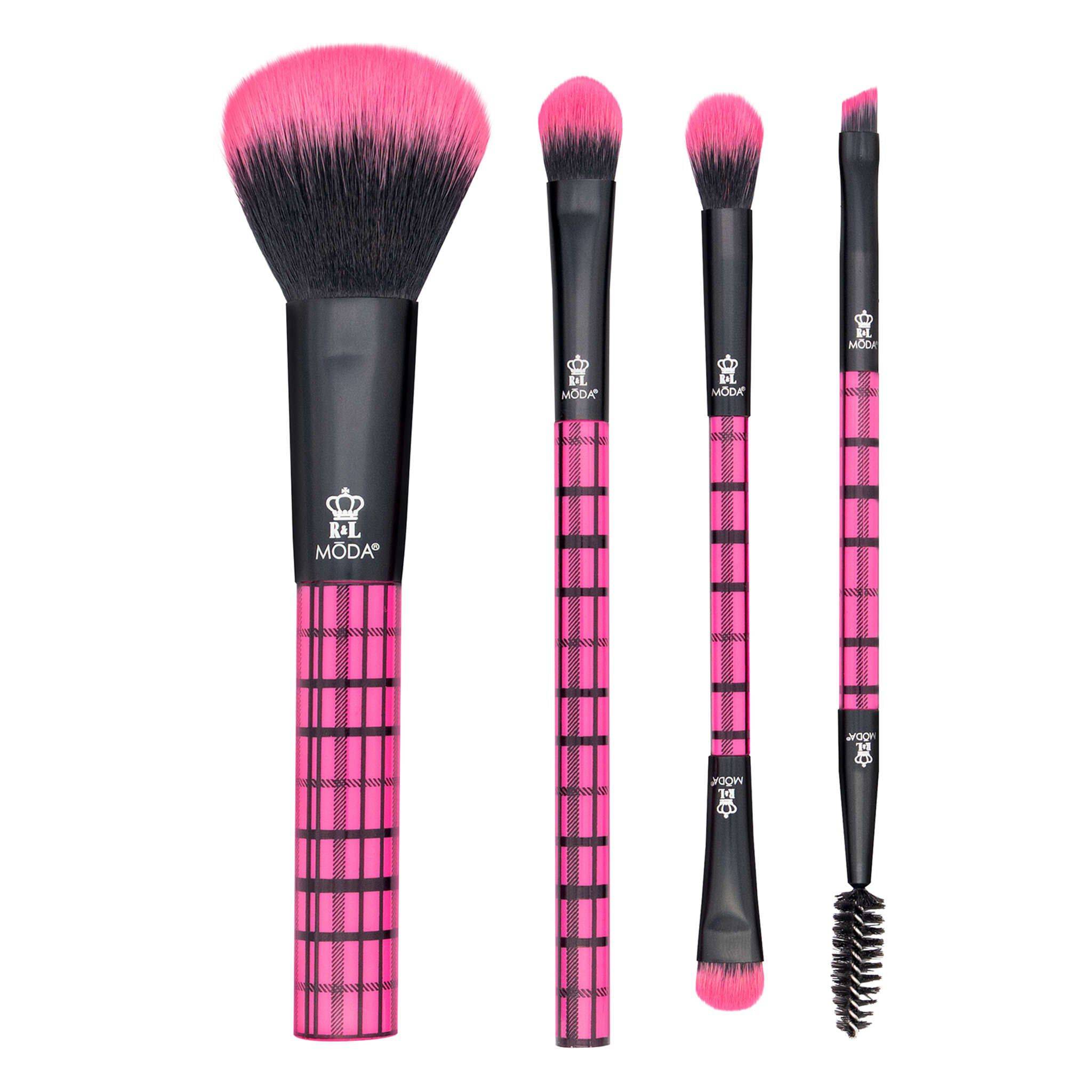 Plaid Pink 4pc Makeup Brush Kit