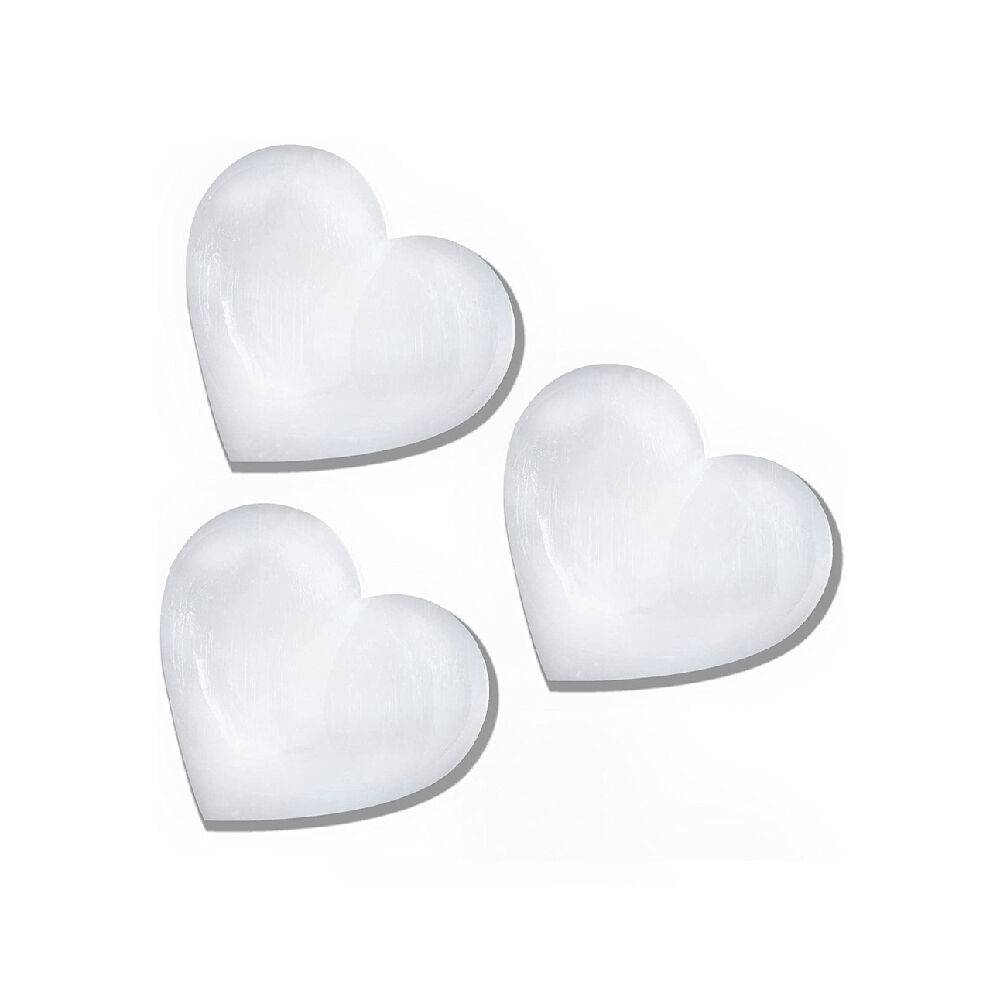 Himalayan Glow Selenite Crystal Heart Stone, Pack of 3