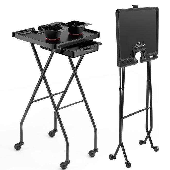 ST1203 Foldable Rolling Salon Tray Trolley Cart with 2 Color Bowls