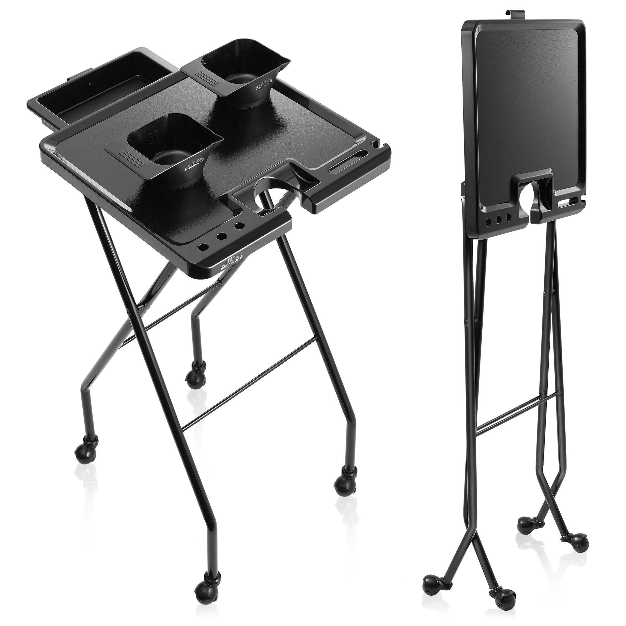Folding Salon Service Rolling Tray for Hair Coloring with Drawer
