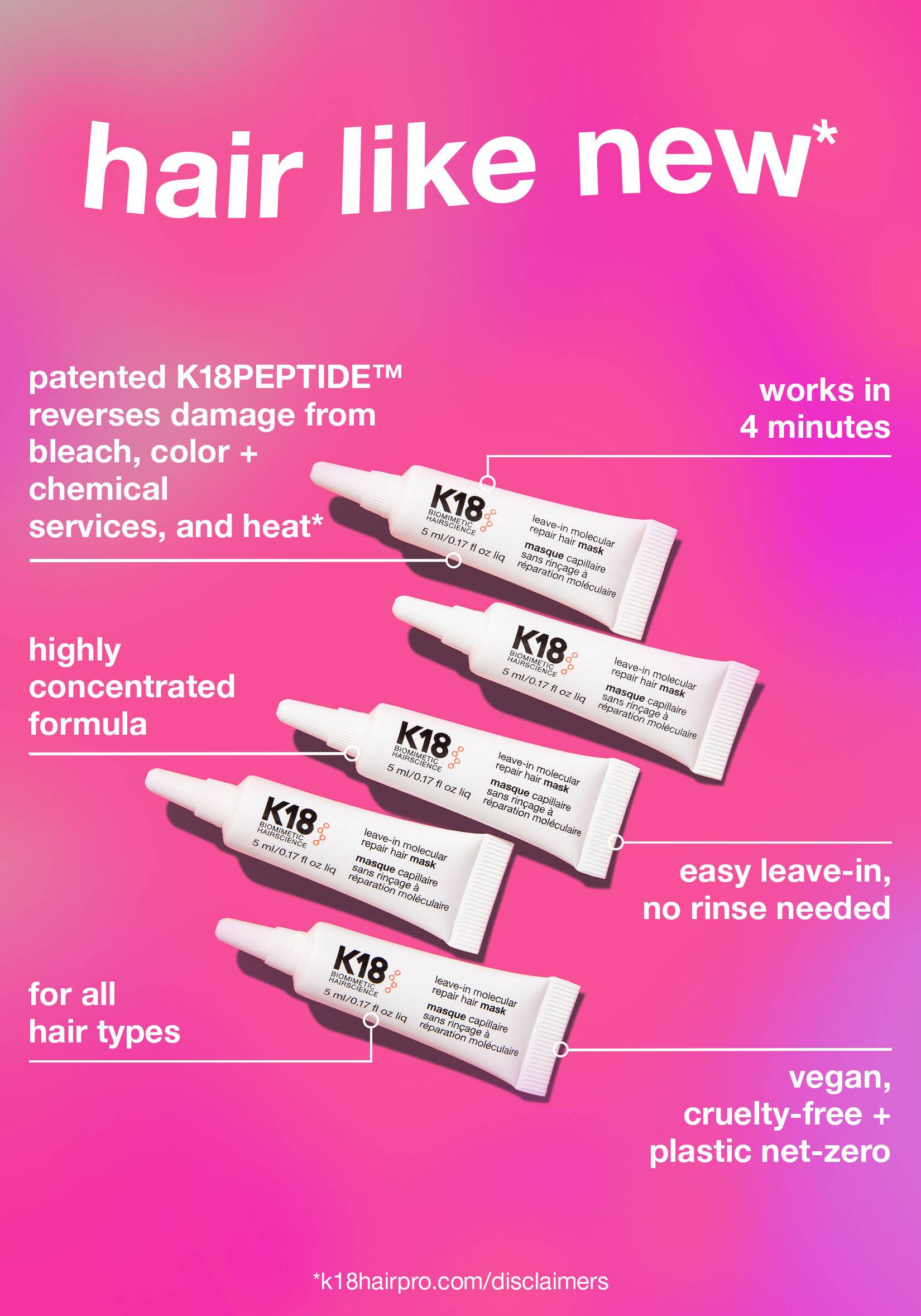 K18 Biomimetic Hairscience Try-Me Molecular Repair Hair Masks