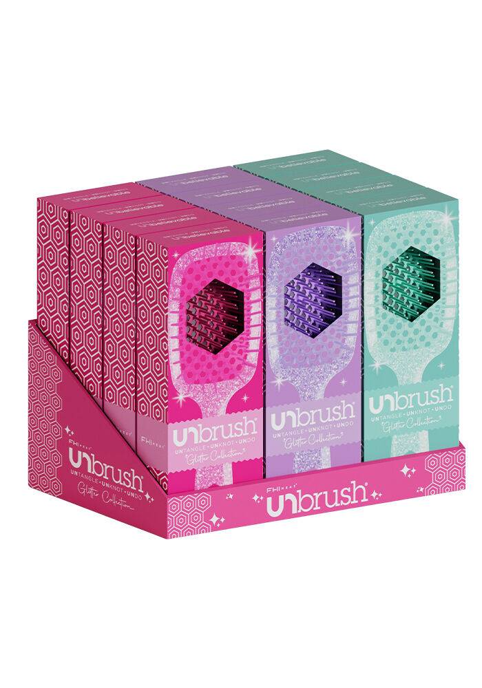 UNbrush Glitter Detangling Hair Brush Display