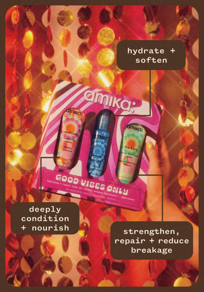 amika Good Vibes Only Hydration and Repair Hair Mask Set